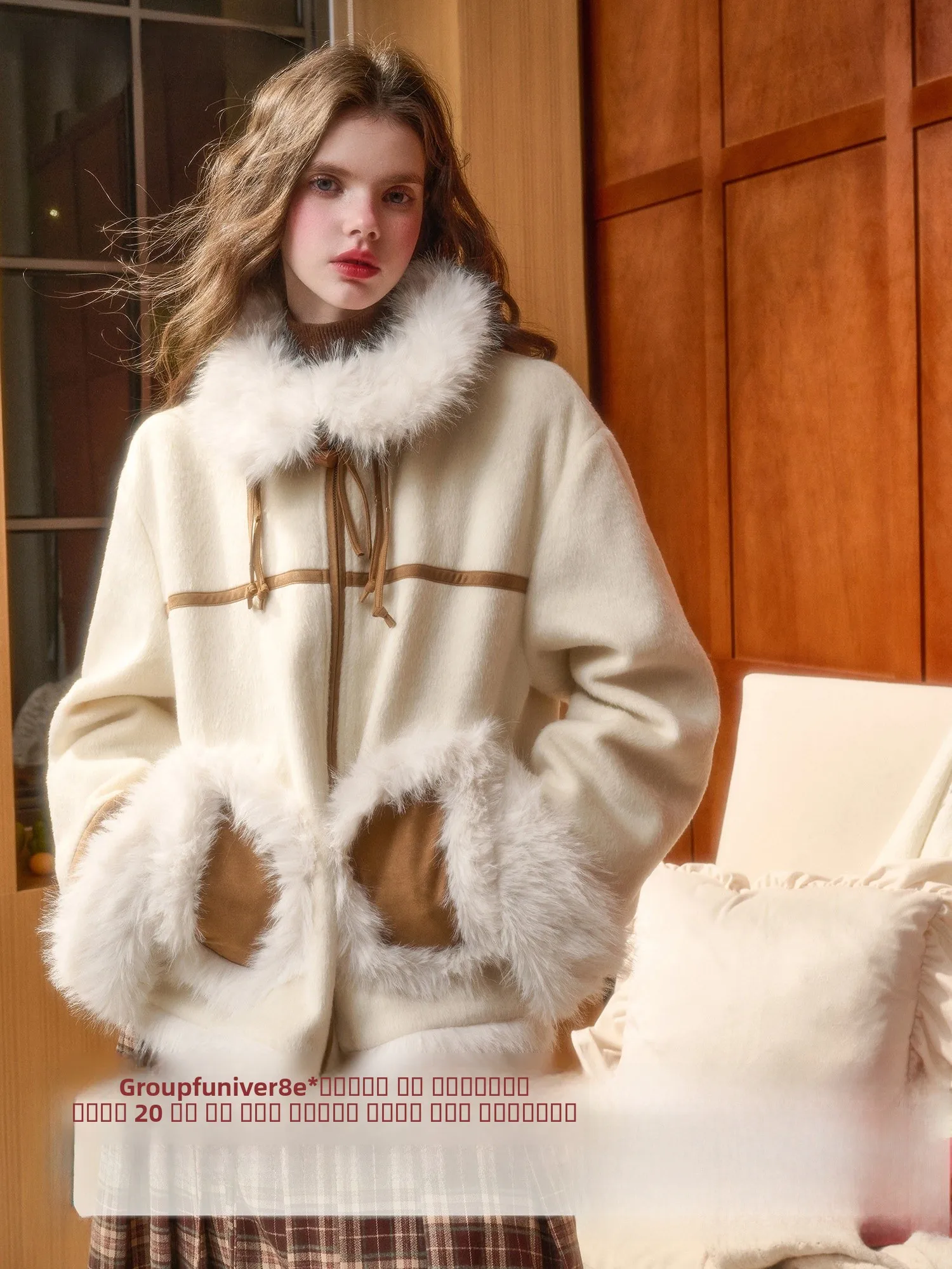 

Galaxy Eternal "Little White Bear" Warm Winter Coat Stand Collar Versatile High-End Fur And Leather Inteated Large Jaet