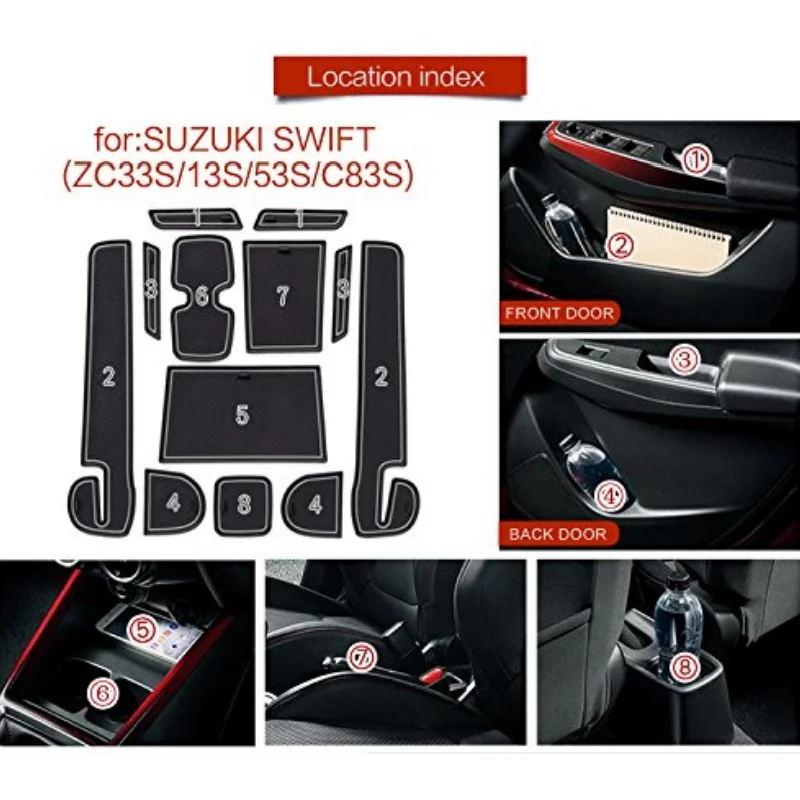 for SUZUKI SWIFT ZC33S 13S 53S C83S 2017 Anti-Slip Gate Slot Mat Rubber Door Groove Pad Cup Holder Coaster Car Interior Accessor
