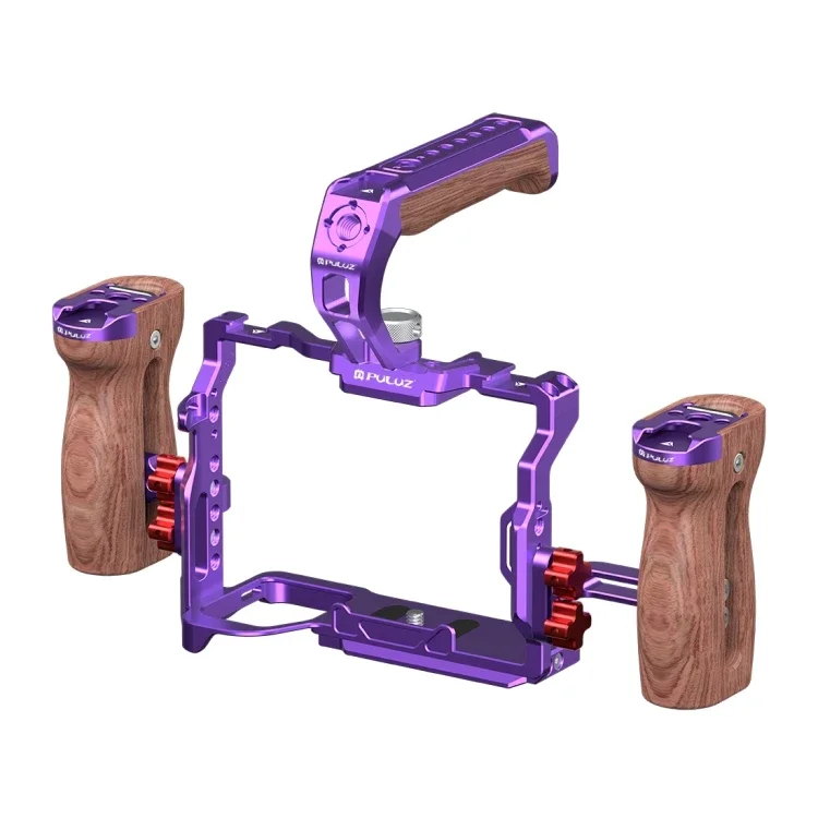 Purple PULUZ Metal Camera Cage Handheld Stabilizer Rig For A7R5 / A7M4 with Handles Combo kit