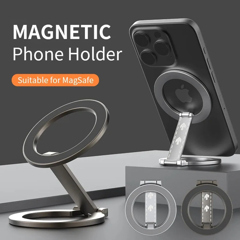 USLION Double-Sided Magnetic Phone Holder Foldable Aluminium Alloy Stand for MagSafe for iPhone 16 15 14 13 12 Series Xiaomi