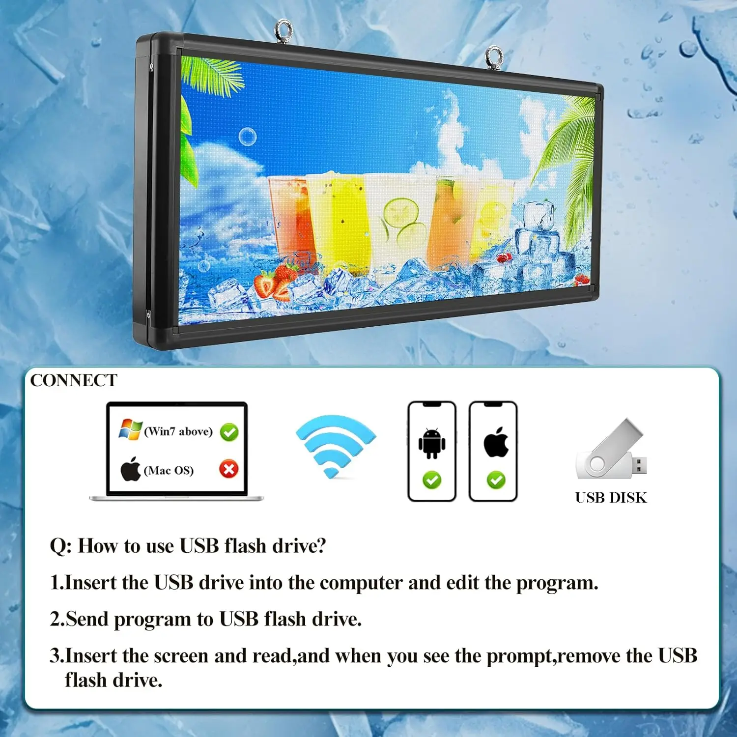 Sinal de LED programável ao ar livre com alta resolução, cores, WiFi e USB, 40x18 polegadas