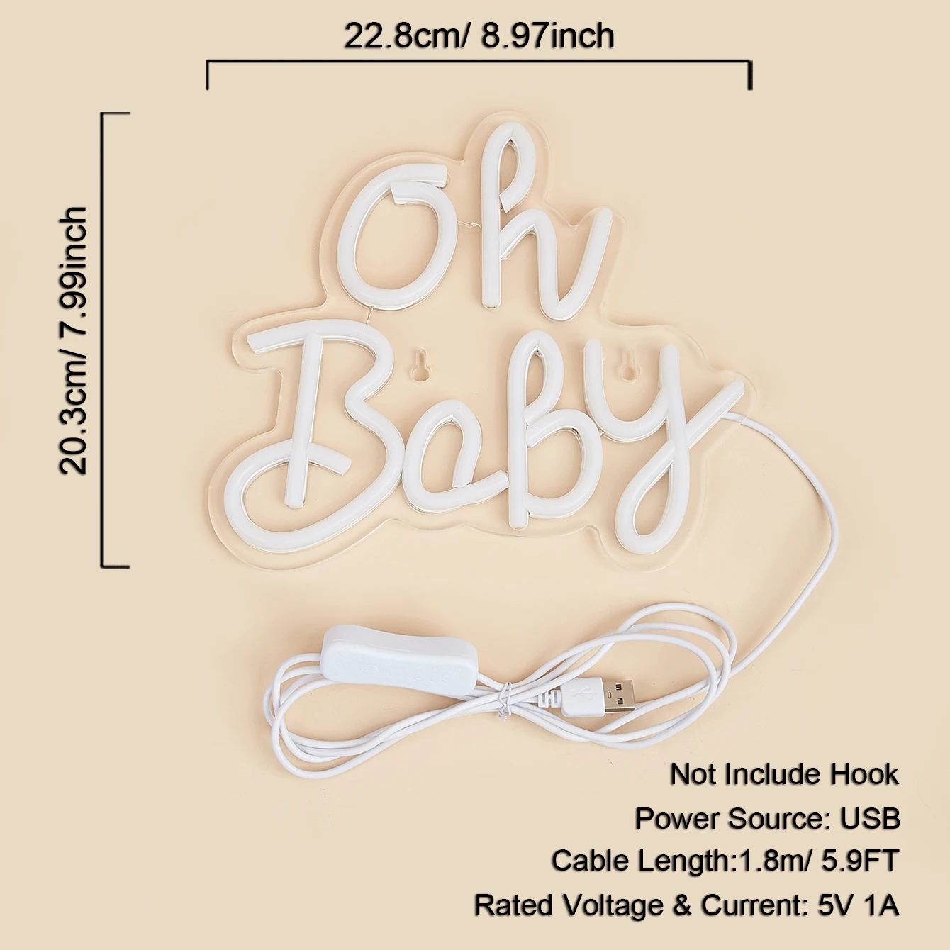 Chi-Buy 1PC Oh Baby LED Neon Sign USB Powered For Bedroom Room Wall Decoration Neon Light Signs Suitable For Party, Wedding