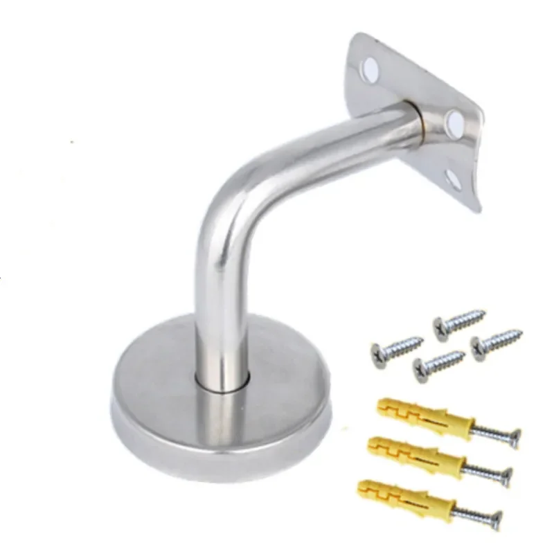 

2Pcs/Pack Silvery Flat/Arc Fixed Pallet Stair Handrail Brackets 60/80/100cm 304 Solid Stainless Steel Staircase Wall Support