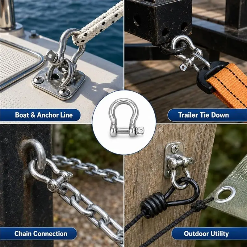 JHD M6 Stainless Steel Screw Pin Shackles(20 PCS), 1/4 Inch 304 Stainless Steel Chain Connector Set