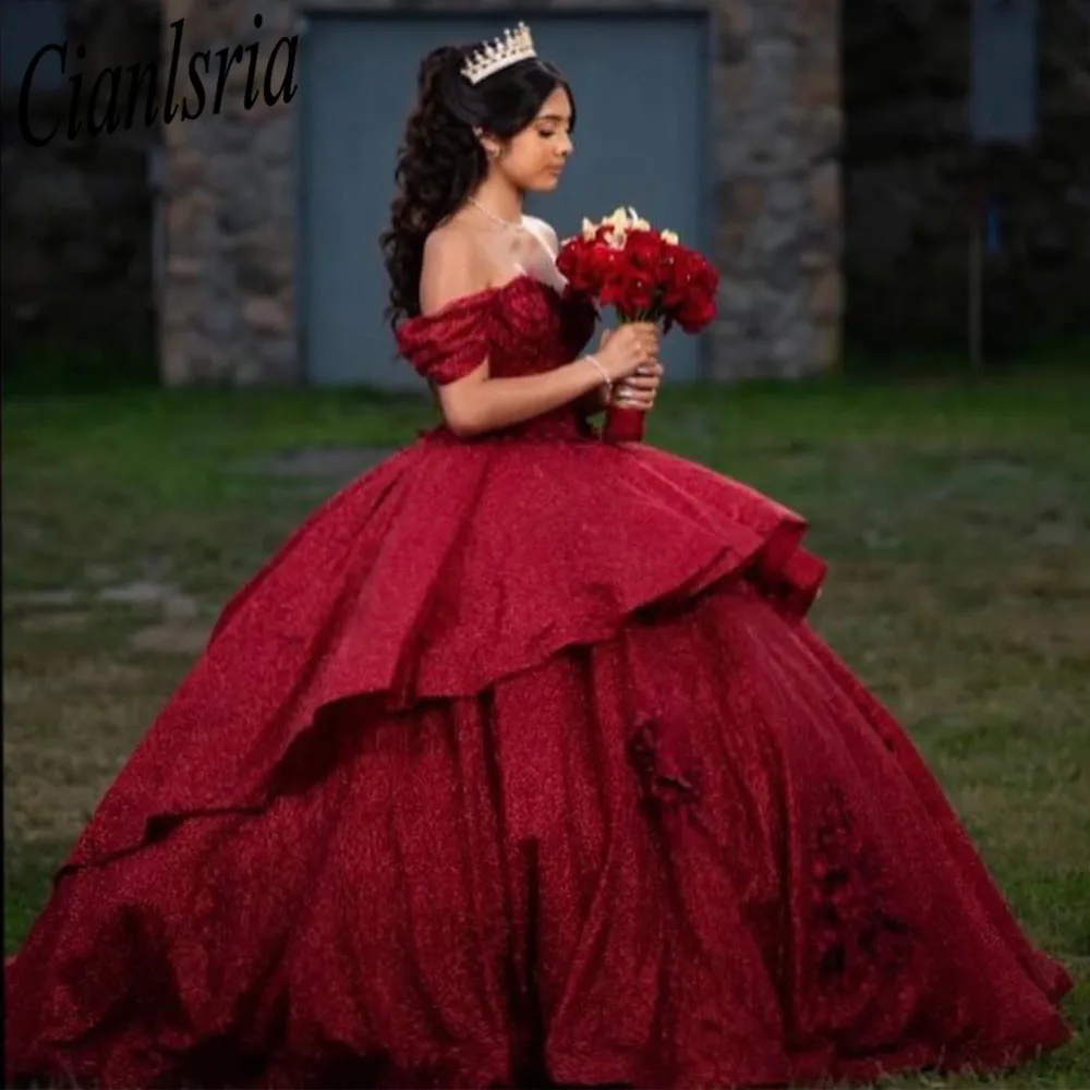 Elegante weinrote quince anera kleider schulter frei süß 16 kleid vestido de 15 anos ballkleider süß 15 16