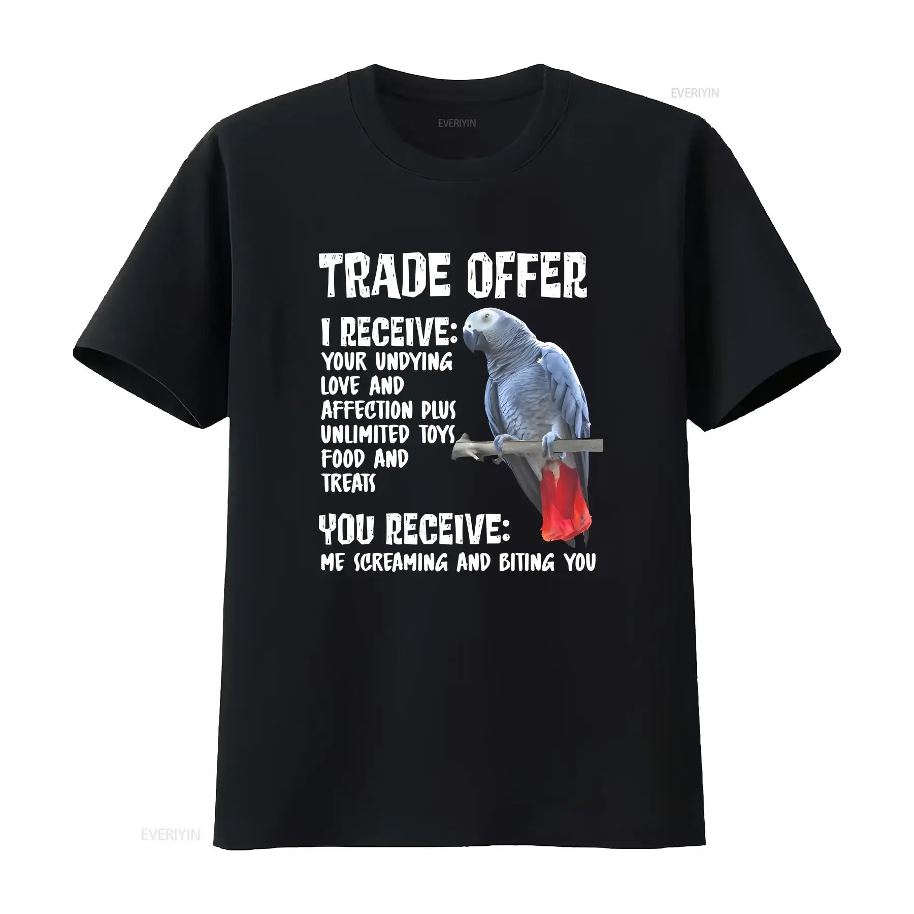 Congo African Grey Trade Offer T Shirt Gray Parrot Mom Dad Funny Screaming Biting vintage Washed Soft homme fashion Stretched