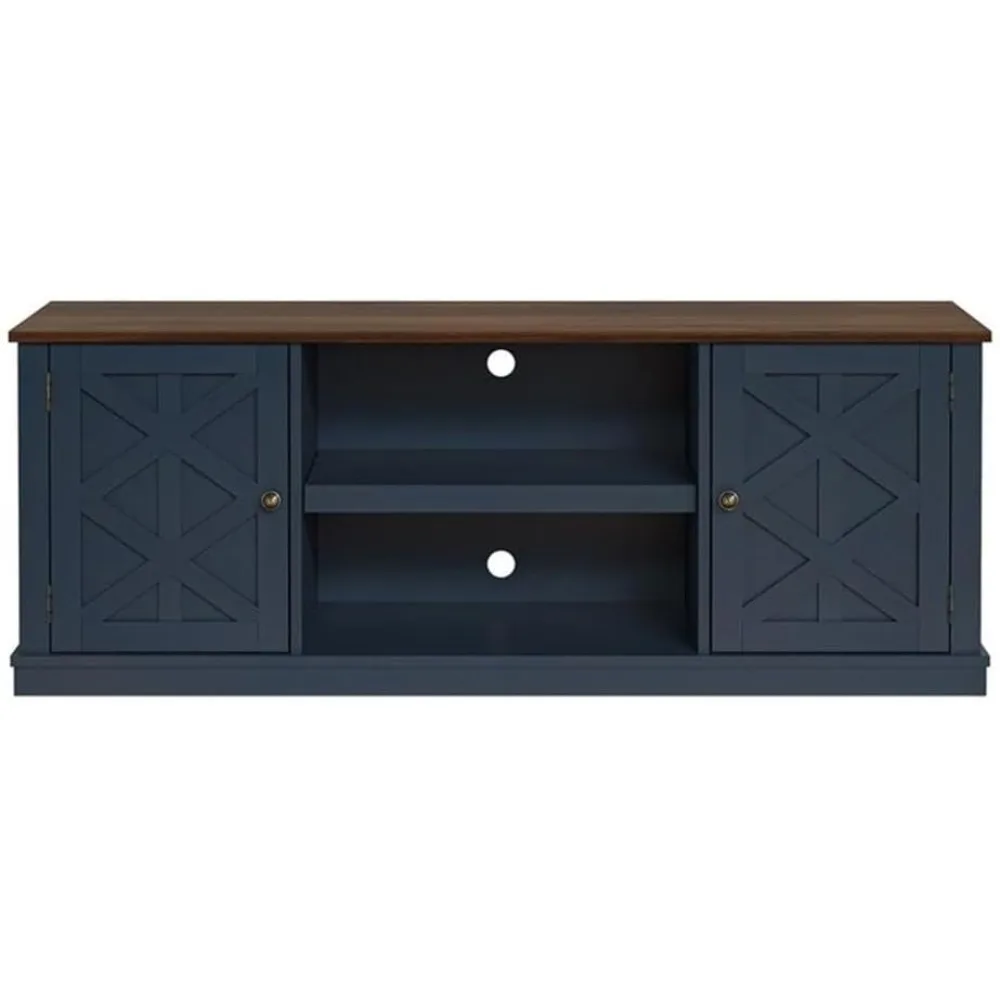 

64 in. TV Media Stand for TV up to 70 in. Navy w/Walnut Color Desktop