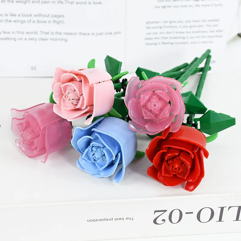 

Romantic Rose Flower Bouquet Building Block Eternal Model Assembly Valentine's Day Gift Children's Puzzle Toys