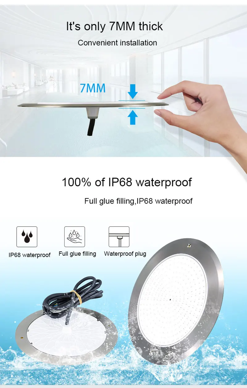 Imagem -02 - Rgb Led Piscina Luz 12v Impermeável Montado na Parede Luz Subaquática Cor Lagoa Piscina Decoração Controle Remoto App Festa 18w