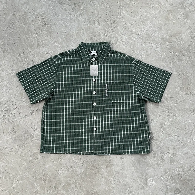 

Зеленая клетчатая рубашка MERTRA, европейско-американская уличная модная новая свободная повседневная рубашка Mertra с короткими рукавами, футболка для мужчин и женщин, футболка