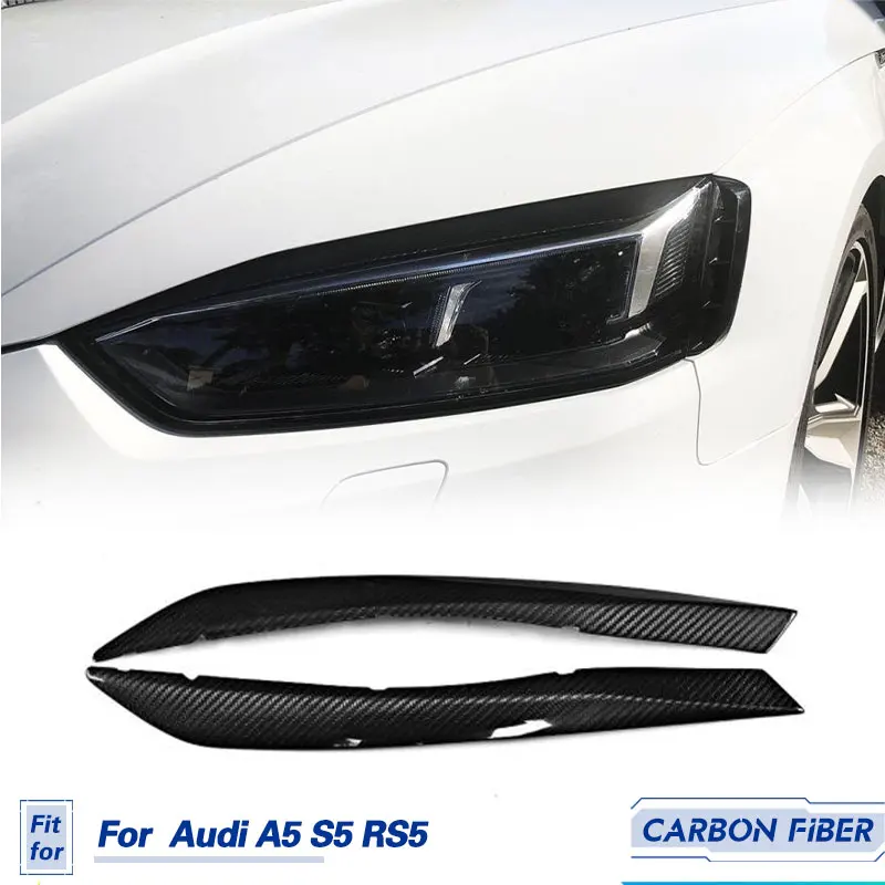 Car Front Headlight Eyebrows Carbon Fiber For Audi A5 S5 Sportback RS5 2017 2018 Headlamps Eyelids Eyelashes Decoration