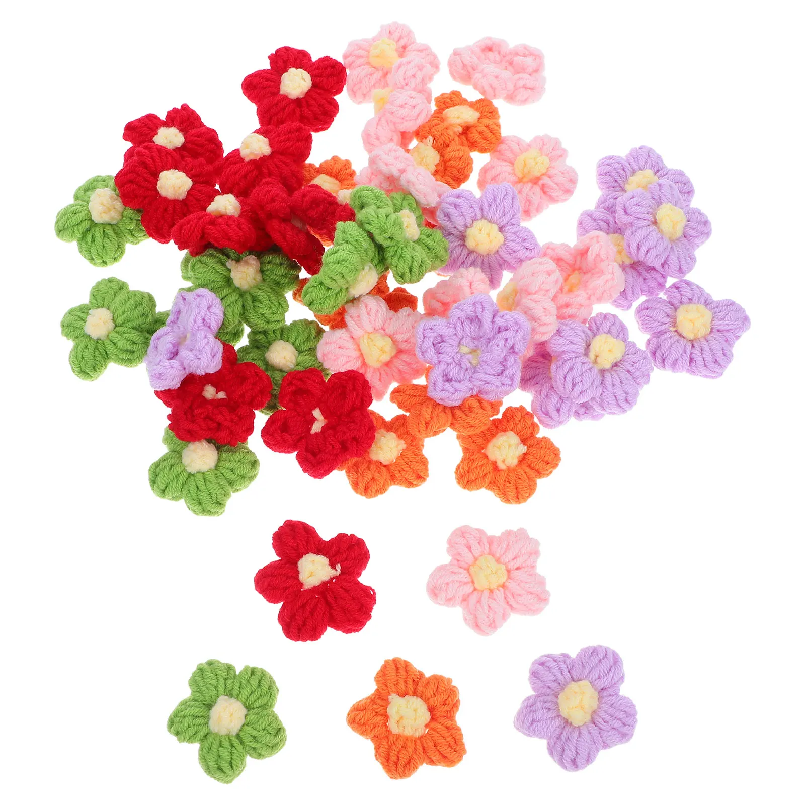 

50 Pcs Yarn Crochet Crafts Crocheted Flower Croquet Flowers Clothing Accessories Applique Decorate
