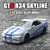 1:32 GTR R34 SKYLINE Fast Alloy Simulation Car Model Diecasts & Toy Vehicles And Furious Cars Decoration Toys For Children Boy