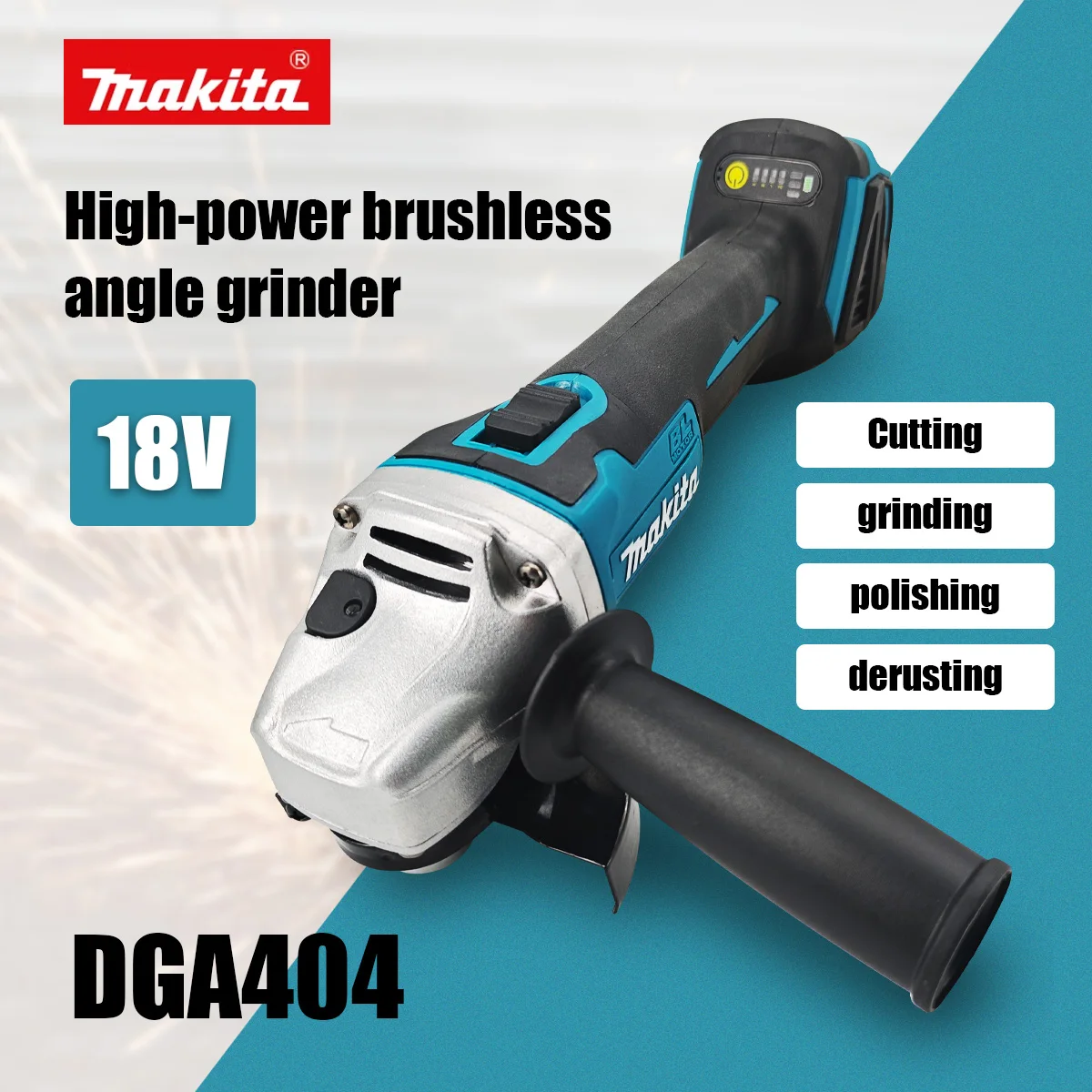 

Аккумуляторная угловая шлифмашина Makita DGA404 бесщеточная, 18В, высокомощная, 125/100 мм, для резки и полировки