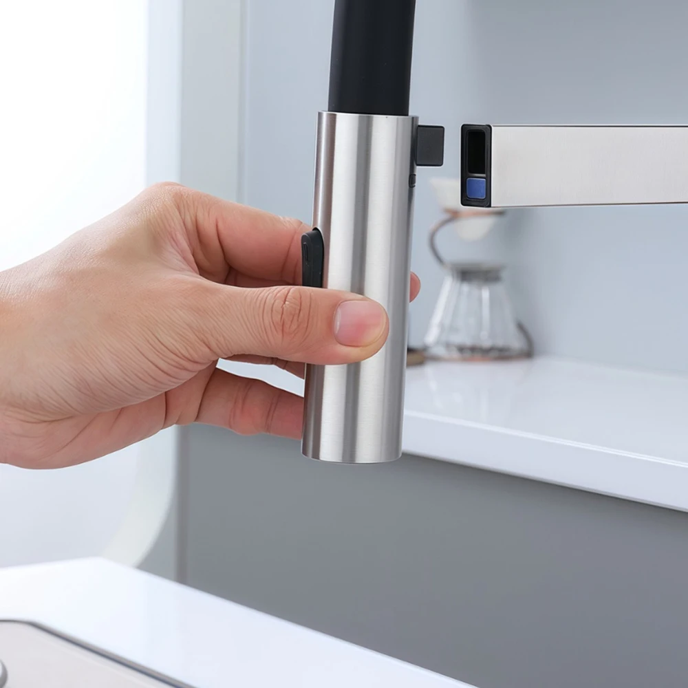 304 Stainless Steel Kitchen Sink Faucet Two Mode Water Out , Hose Pull Down 360 Rotation , Mixer Cold & Hot Water ,Ceremic Core