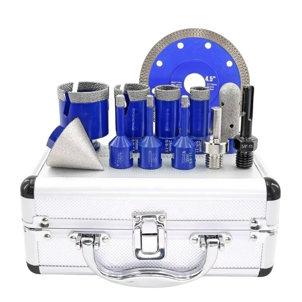 

5/8"-11 Ceramic Drill Bits Hole Saw Set Brazed Diamond Saw Blade Finger Milling Cutter Chamfer Cutting Bit Hole Cutter Kit