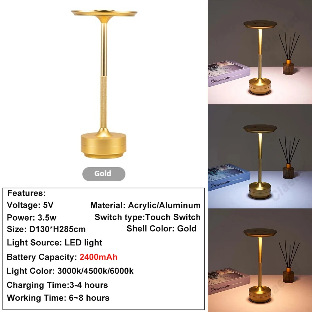 GGbingo Wiederaufladbare Kabellose Tischlampe LED Touch-Sensor Schreibtisch-Nachtlicht Leselampe für Hotel Bar Schlafzimmer Dekorationslicht