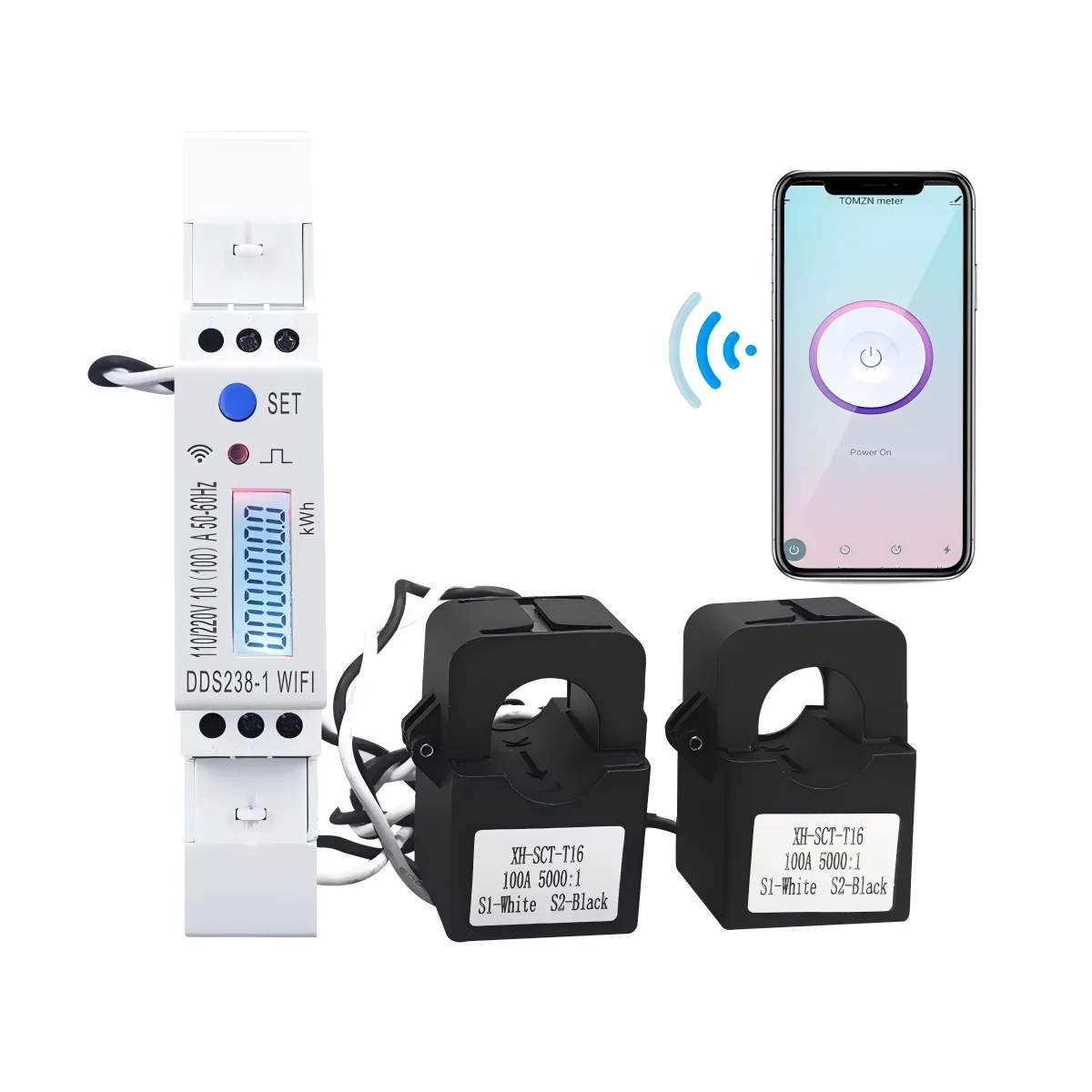 100A Din Rail 18mm 2 Phase 3 Wires WIFI Smart Energy Meter Power Consumption KWh Meter Wattmeter 110V+110V view 2