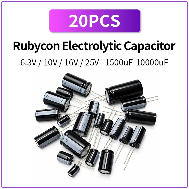 20PCS Rubycon Aluminum Electrolytic Capacitor 6.3V 10V 16V 25V 1500uF-10000uF Large Capacitance Radial