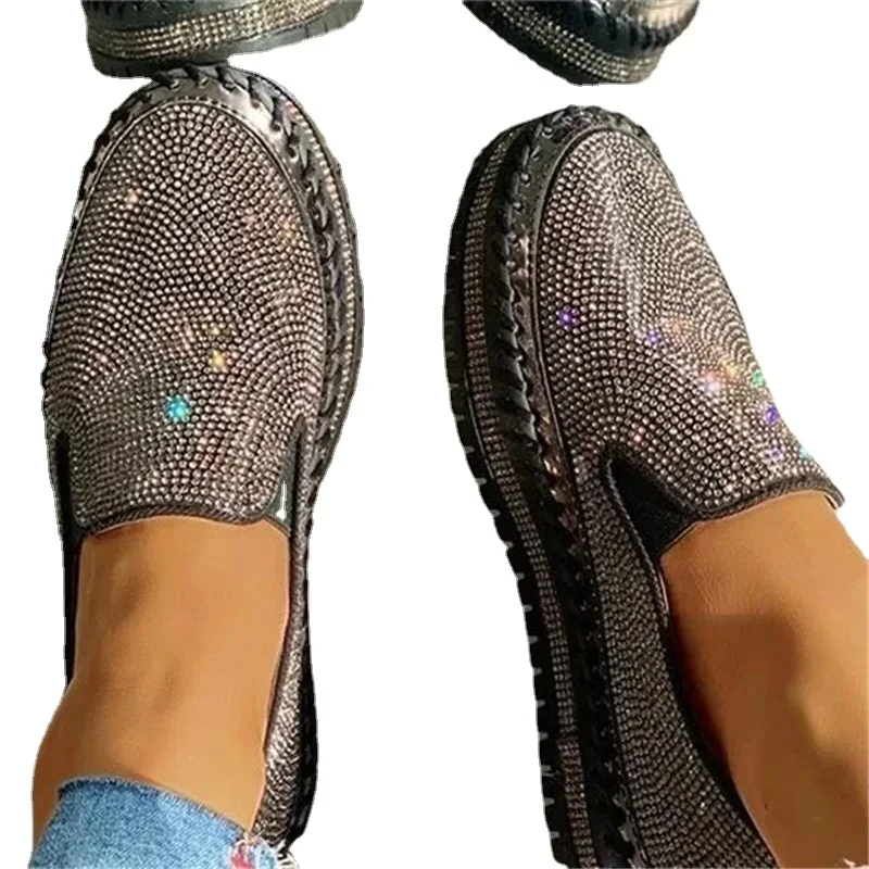 Ladies Flat Sequined Sneakers Casual Women\'s Mesh Lace-up Fine Diamond Sequins Thick-soled Comfortable Vulcanized Shoes