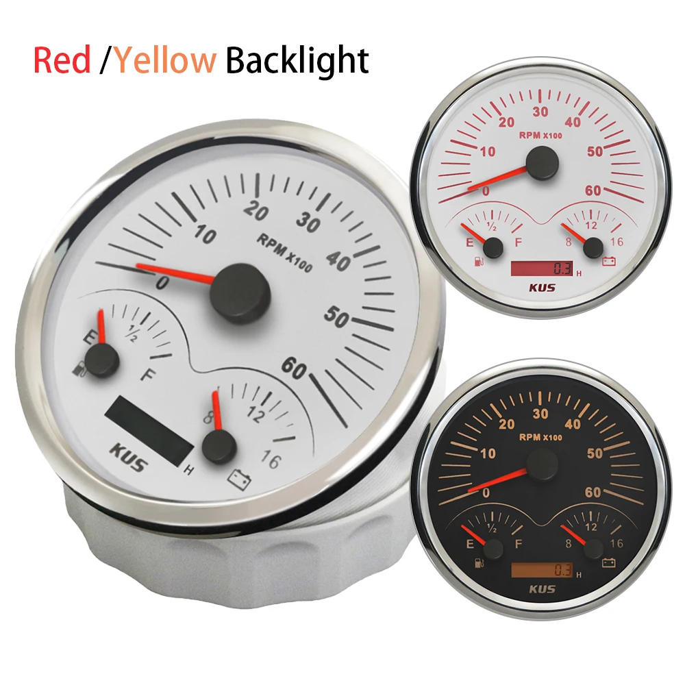 KUS 3 in 1 4 in 1 Multifunction Gauge Tachometer Oil Pressure Water Temp Fuel Level Meter 12V Voltmeter 110mm with Backlight