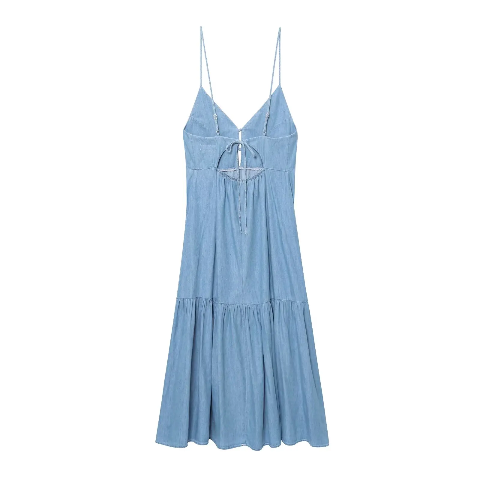 KONDALA Chic Sexy Fashion 2025 Summer Cowboy Woman Strap Long Cami Dress Close-Fitting Cavitary Bow-tied Female V-Neck Vestidos