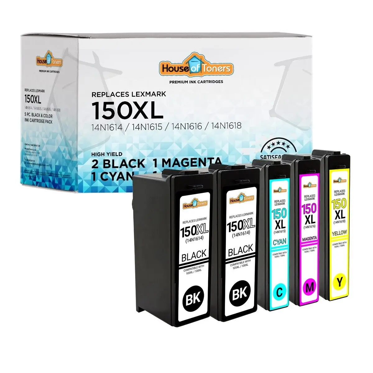 

5pk 150XL Black Cyan Magenta Yellow for Lexmark Pro 715 915 Pro715 Pro915