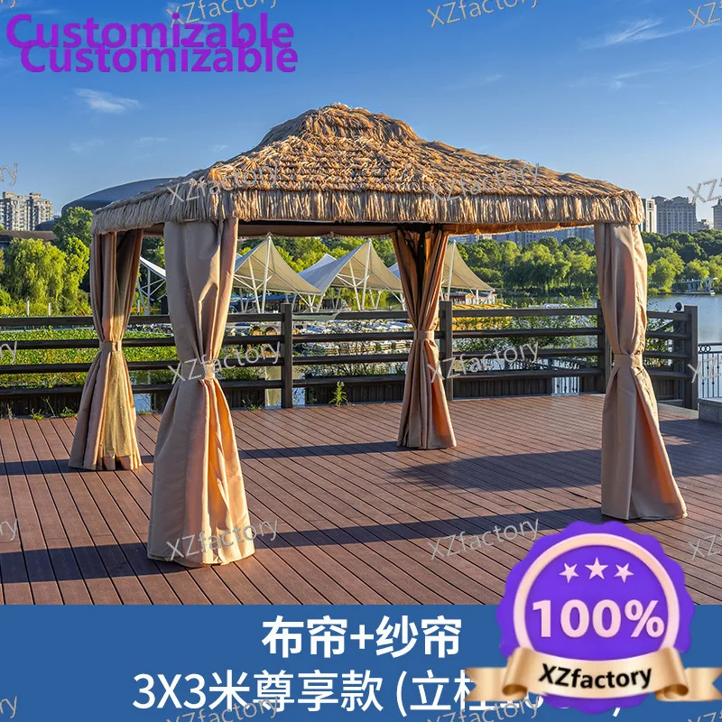 Factory Direct 2026 Top Rated Roman Tent Shade Rainproof Thatched Shed Gazebo Large