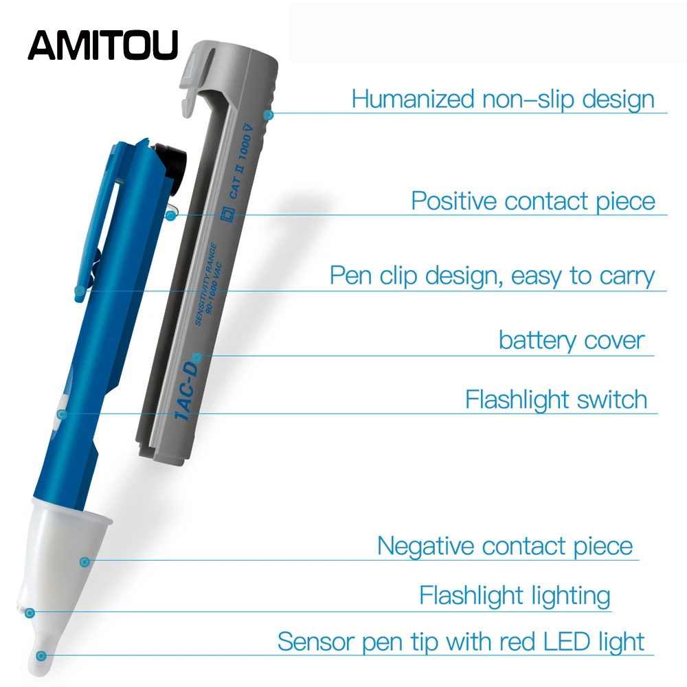 AMITOU 1AC-D AC Voltage Detectors Digital Non-Contact Test Pencil Electric Voltage Meters 90-1000VAC line Breakpoint Tester