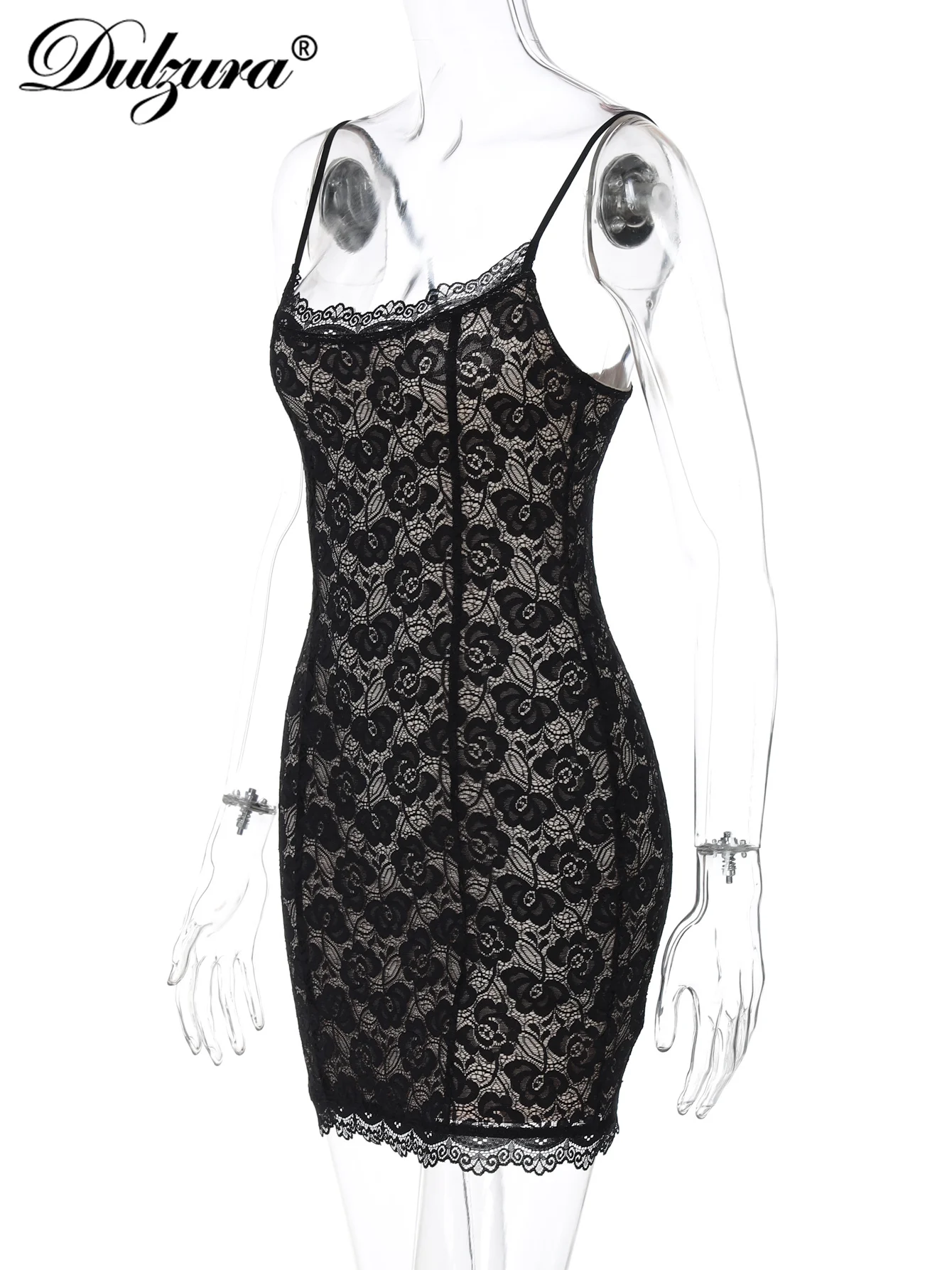 Dulzura senza maniche senza schienale aderente in pizzo con volant patchwork Cami mini abito sexy elegante abito casual party club abiti estivi