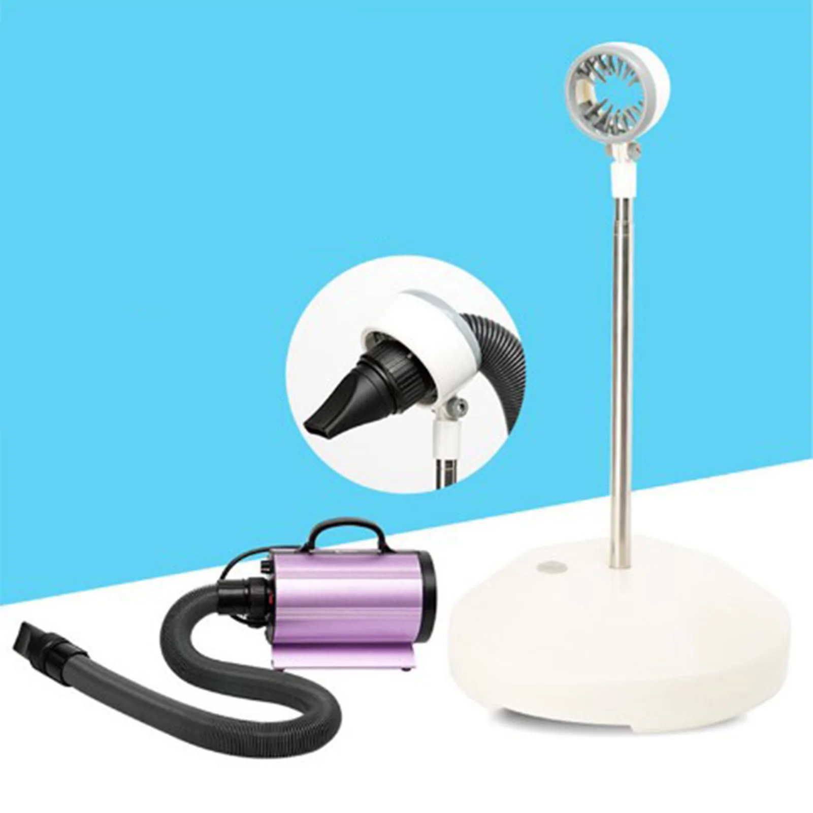 Hair Dryer Stand Rotatable Space Aluminium Blow Dryer Floor Stand Adjustable Angle Retractable Design Stable Base for Bathroom