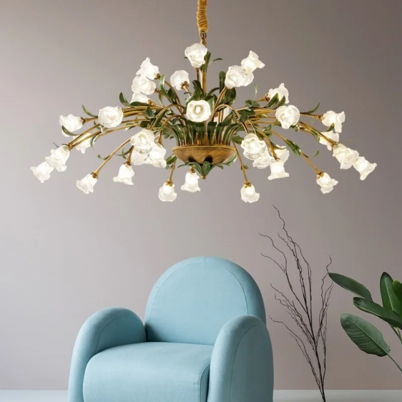 Hall crystal chandelier pastoral art lighting American retro glass living room chandelier