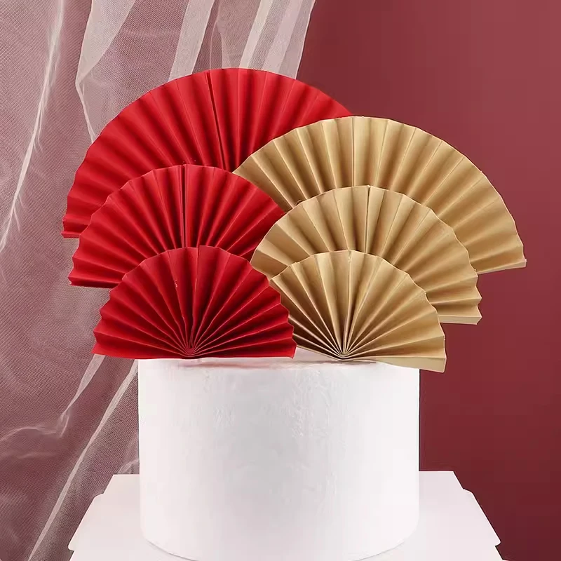 Roter Fächer-Geburtstagstorten-Dekorationsset: Rosa Fächer-Karten-Einsteckflagge, Prinzessinnen-Papierfächer, Party-Torten-Plugin – Detail 1