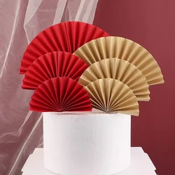 Red Fan Happy Birthday Cake Decoration Pink Fan Card Insertion Flag Princess Paper Folding Fan Party Cake Plugin
