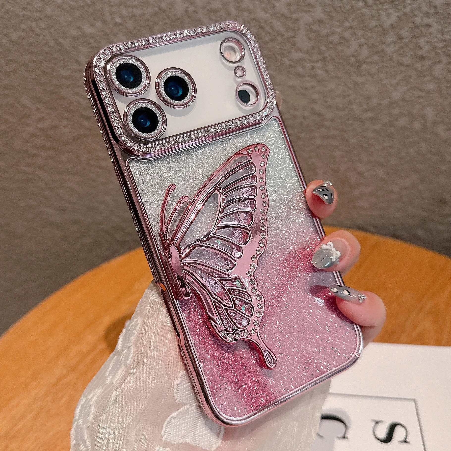 

Складные чехлы с кронштейном-бабочкой для iPhone 17 Pro Max с блестящими бриллиантами, чехол для iPhone 16 Pro Max 15 Plus 14 Pro 13 12