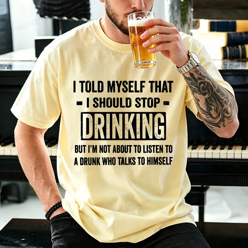 Lustiges Trink-Shirt T-Shirt „Ich habe mir gesagt, ich soll nicht mehr trinken“ Grafik-T-Shirt Oberteile Geschenk für Bierliebhaber Frauen Männer Kurzarm – Detail 4