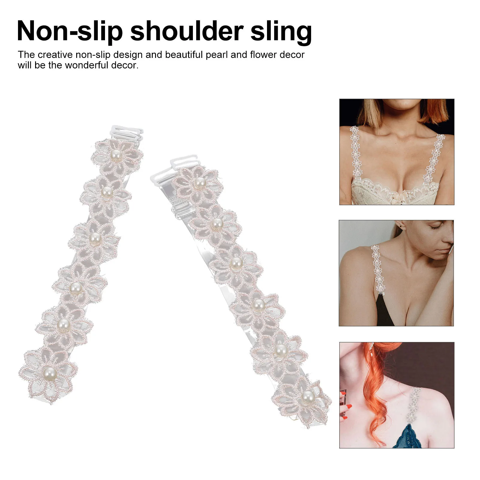 

1Set Pearl Transparent Underwear Straps Durable Non-Slip Shoulder Strap Lace Embellished Anti-Slip Replacement Accessory