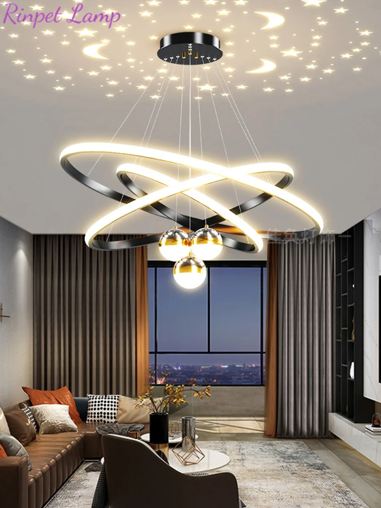 

Starry Sky Led Pendant Lamps Modern Led Chandelier Remote Control Hanging Lights Projection Light for Living Room Kitchen Black