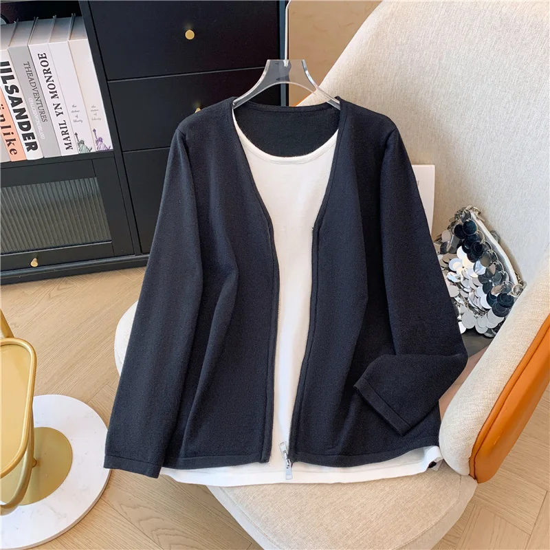 Ensemble Deux Pièces Vintage en Tricot pour Femme, Couleur Unie, Décontracté, Sweat à Capuche avec Fermeture Éclair, Taille Haute, Pantalon à Jambes Larges, Automne Hiver