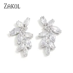 ZAKOL Fashion Marquise Cut Cubic Zirconia Stud Earrings for Women Trendy Leaf Bridal Dinner Dress Wedding Jewelry FSEP2349