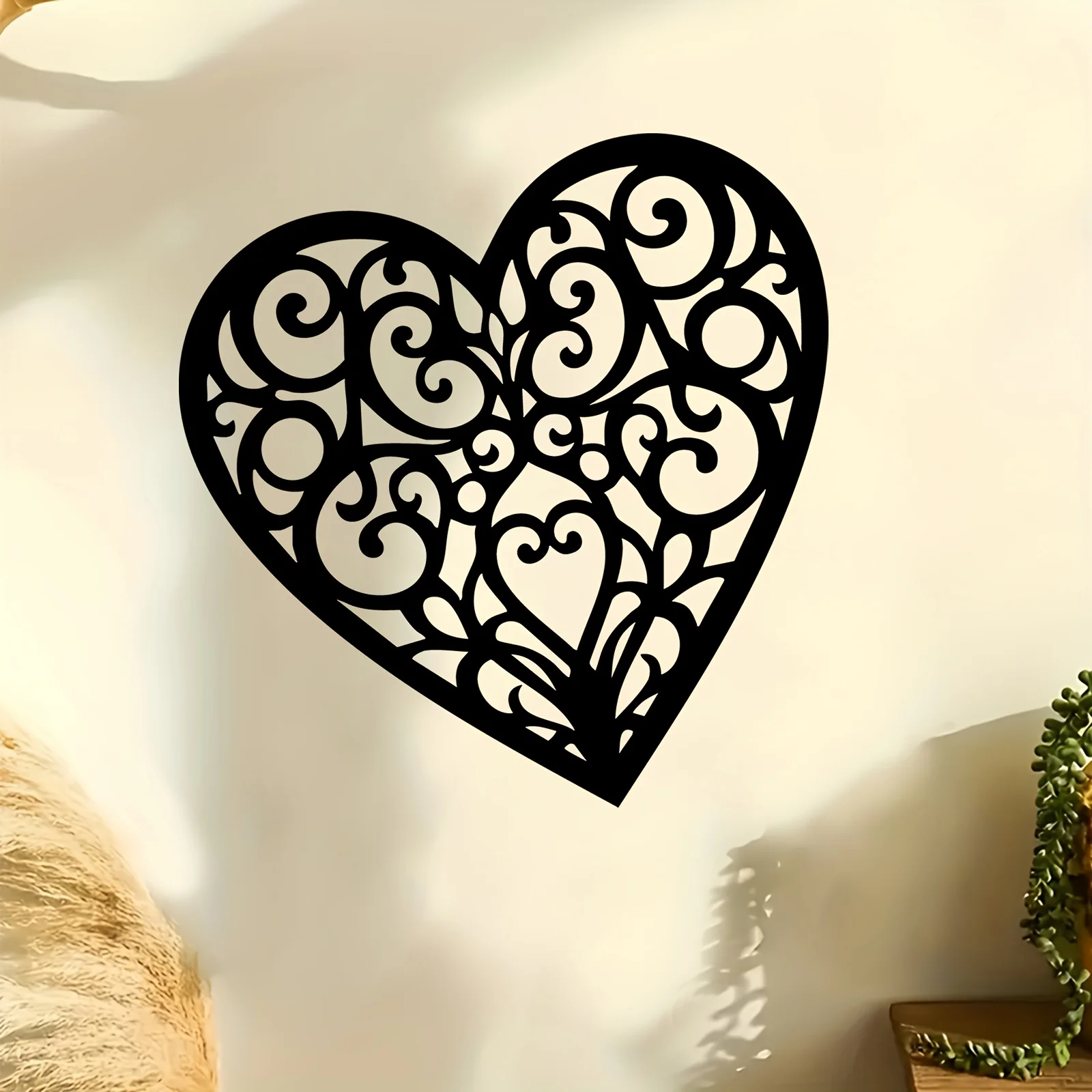 Heart Scrollwork Metal Wall Art, Romantic Heart Laser Cut Wall Hanging Decor. Century Old Baking Paint Process, Waterproof