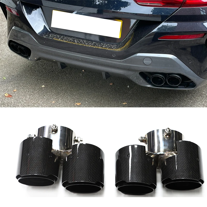 Quad Carbon Fiber Exhaust Tip For BMW 840i G14 G15 G16 Stainless Steel Black Muffler Tip Exhaust System Nozzle