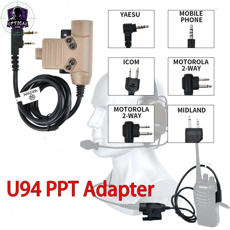

WADSN U94 PPT Push To Talk Military Headset Adapter Kenwood For Baofeng UV5R Tactical Headset Communication Connect Accessories