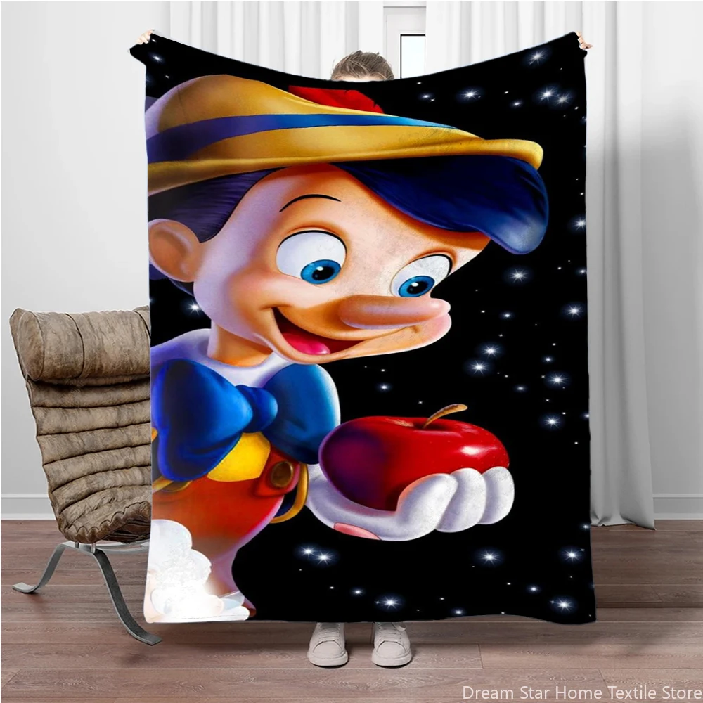 子供と大人のためのディズニープリントのフランネルブランケット,柔らかい寝具,ソファ,オフィス,旅行,キャンプ,子供へのギフト,ピノキオ柄