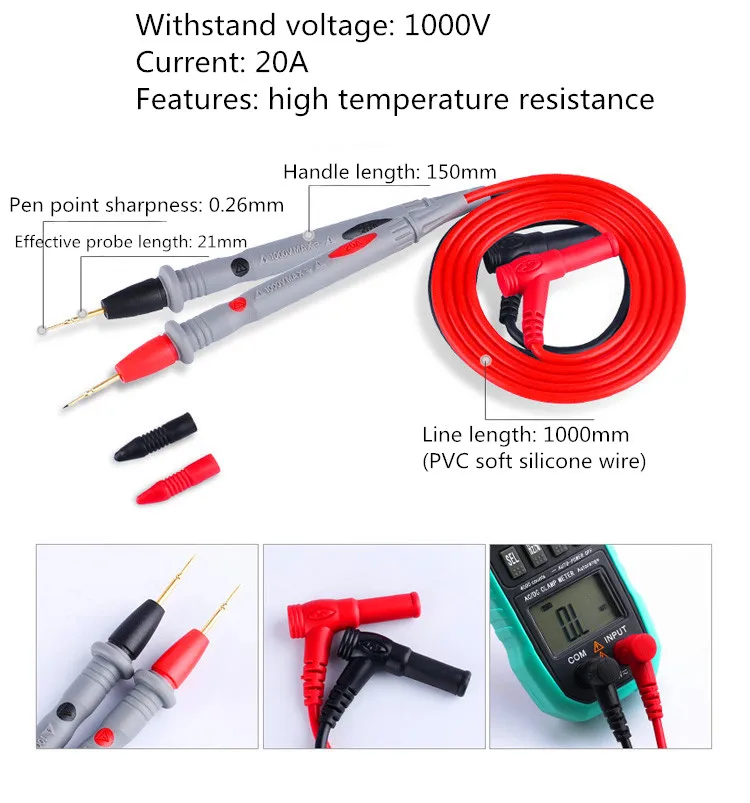 Ujung Uji Spesial Ujung Uji Multimeter Digital Universal Ujung Uji 1000V/20A Stik Pena Tembaga Berlapis Emas Ultra-halus