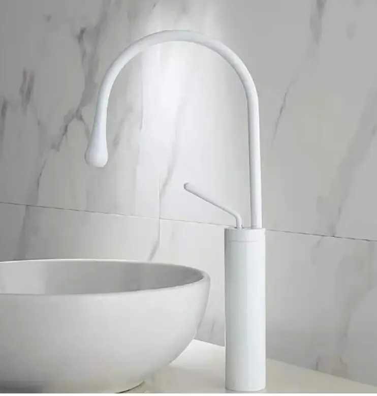 Modern Brushed Gold White Basin Faucets Single Handle 360 Rotation Mixer Tap Washbasin Water Crane Bathroom Vessel Sink Faucets