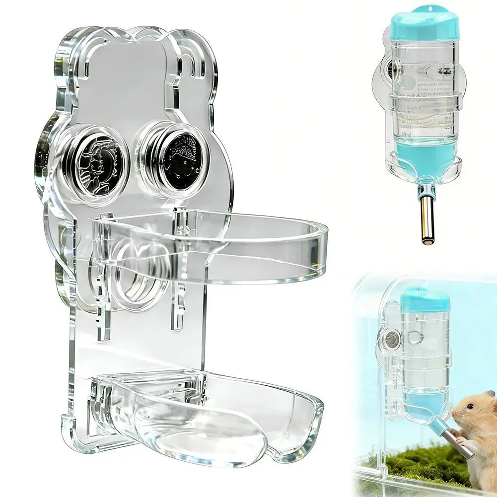 Acrylic Magnetic Water Bottle Dispenser Stand for Hamster Guinea Pig Small Pets Feeding Watering Supplies Water Bottle Holder