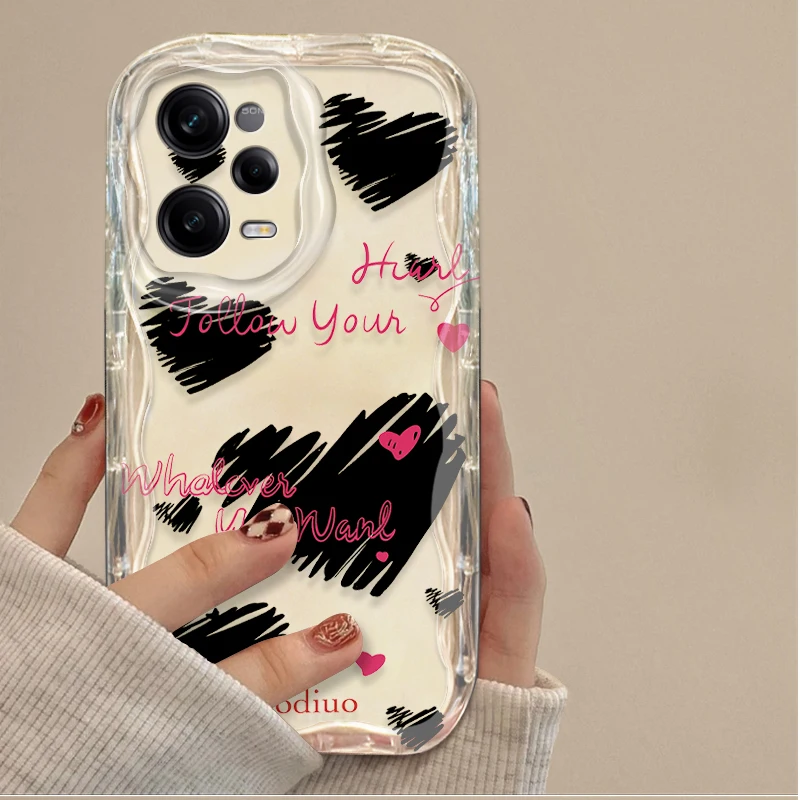 Line Love Heart 3D Wave Clear Case For Xiaomi Redmi Note 13 12 Pro Plus 4G 5G 12S 11S 1110 10S 9 9S Redmi 14C 13C 12C A3 Cover