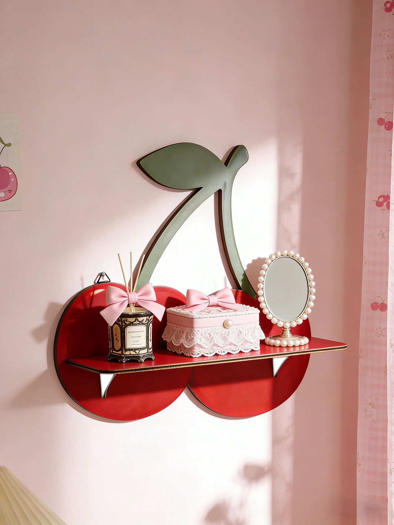 Niedliches Kirschförmiges Wandregal Holz-Aufbewahrungsorganizer Schwebende Regale Kreative Boho-Heimdekoration für Wohnzimmer Schlafzimmer & Kinderzimmer