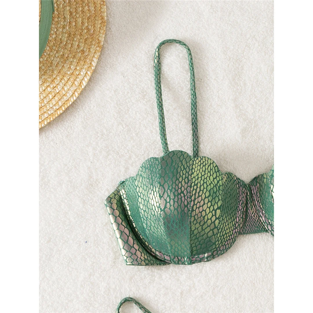 Bikini mit Schlangenhautmuster und Rüschen, Damen-Badeanzug, zweiteiliges Bikini-Set, BH-Cup, Badebekleidung, Badeanzug, Modell V4650. – Detail 18